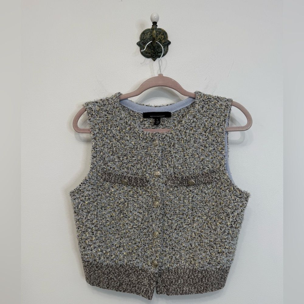 White House Black Market Metallic Tweed Sweater Vest Chambray Blue Women’s Large